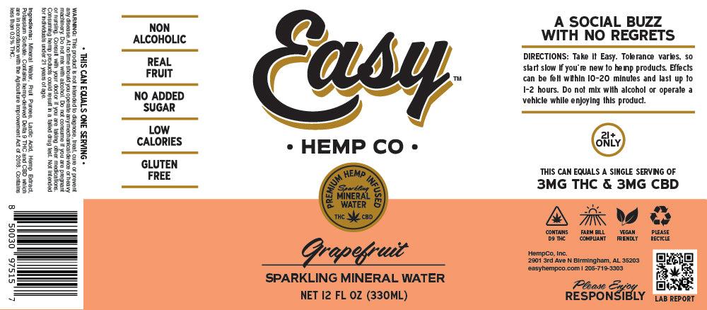 Easy Hemp Co. - Grapefruit Mineral Water 8 Pack