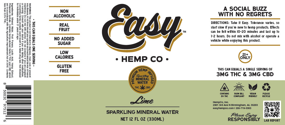 Easy Hemp Co. - Lime Mineral Water 8 Pack